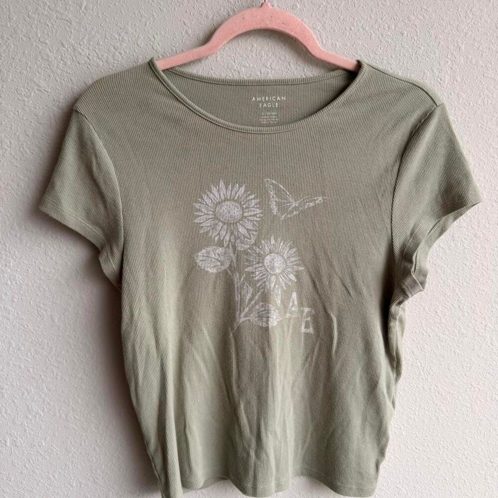 American-eagle Women's Green and Khaki Crop-top